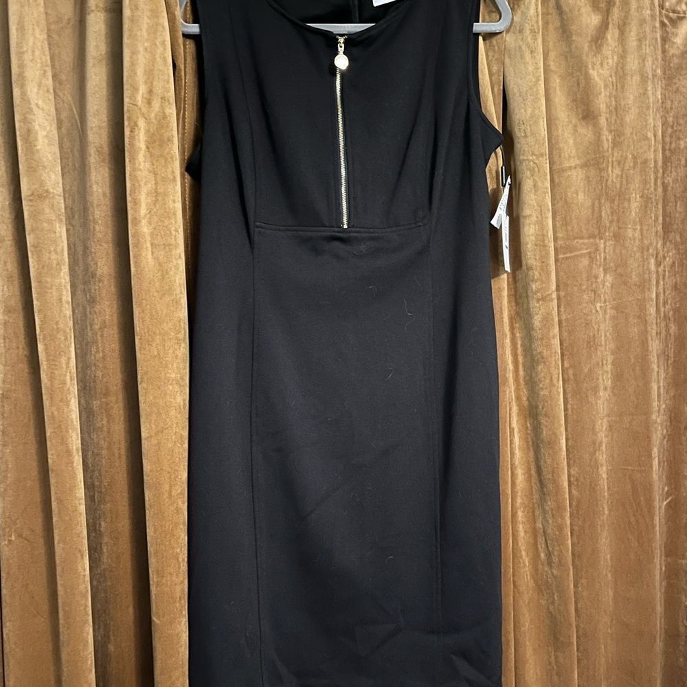 Calvin Klein Black Midi Dress with Zipper Detail
